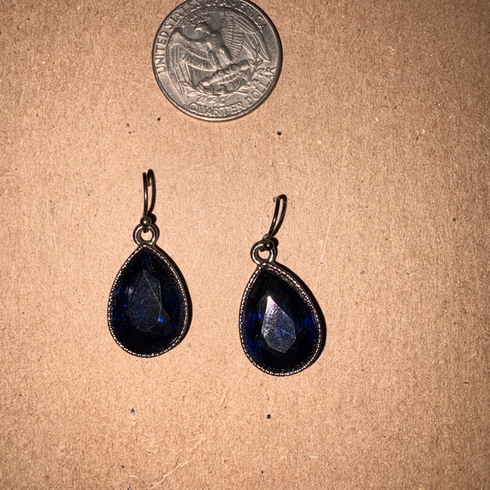 Teardrop Blue Crystal Drop Earrings - Unbranded